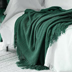 LOMAO Knitted Throw Blanket with Tassels Bubble Textured Lightweight Throws for Couch Cover Home Decor (Green, 60x80)