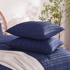 JELLYMONI Pillowcases King Size Navy Blue 2 Pack Boho Striped Bed Pillow Covers 20x36in Polyester Envelope Pillow Shams Tufted Bohemian Textured (Pillows are not Included)