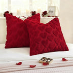 decorUhome Valentine’s Day Soft Plush Throw Pillow Covers 18x18 Inch Set of 2, Faux Fur Red Heart Decoration Neutral Square Pillow Covers for Couch Sofa Bed Cozy Farmhouse Holiday Decor