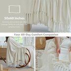 Simple&Opulence Soft Chenille Throw Blanket 50'' x 60'' - Cozy Fluffy Blanket with Fringe Tassel, Farmhouse Boho Blankets for Couch Bed Office Chair Gift Home Decor All Season Use, Cream