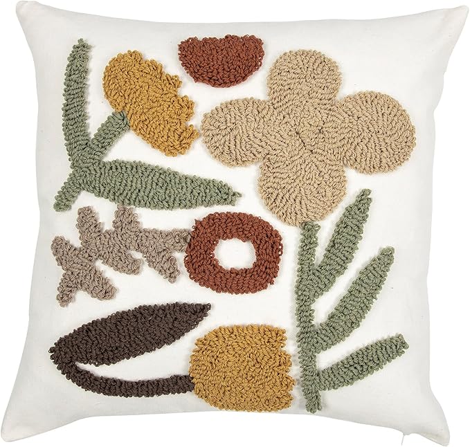 Boho Pillow Covers 18X18 Inch Decorative Fall Floral Throw Pillow Covers Tufted Cushion Cover Farmhouse Pillow Case for Couch Sofa Bed Living Room Bedroom, Rust/Mustard/Beige