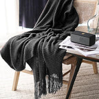 LOMAO Knitted Throw Blanket with Tassels Bubble Textured Lightweight Throws for Couch Cover Home Decor (Black, 50x60)