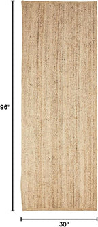 Superior Braided Jute Handwoven Indoor Runner Rug, Floor Decor For Hallway, Living Room, Dining Room, Bedroom, Office, Dorm, Kitchen, Entry, Hand-Woven Modern Farmhouse Rugs, 2' 6" x 8', Natural Tan