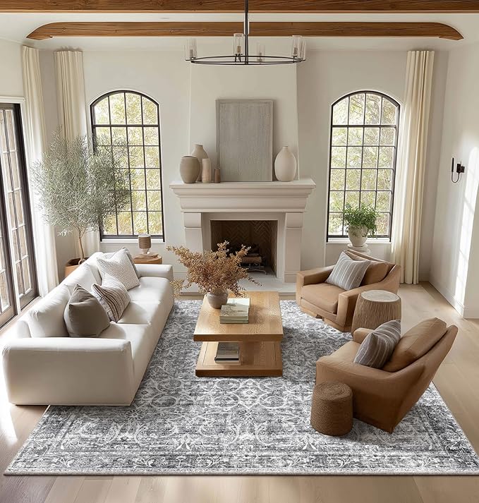 Washable Rugs for Living Room: 10x14 Area Rugs for Bedroom Ultral Soft Non-Slip Stain Resistant Vintage Boho Large Carpet for High-Traffic Dining Room - Farmhouse Decor