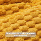 NEWCOSPLAY Super Soft Queen Blanket Mustard Yellow Premium Silky Flannel Fleece 3D Clouds Stylish Jacquard Lightweight Bed Blanket All Season Use 350GSM (Mustard Yellow, Queen(90"x90"))
