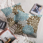 Brown Blue Grey Gray Pillow Covers 24X24 Inch Set of 2, Modern Dahlia Floral Print Decorative Throw Pillow Covers Outdoor Farmhouse Cushion Case for Home Couch Sofa Bed Decoration