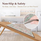 Boho Kitchen Mats for Floor 2 Piece Set Anti Fatigue Cushioned PVC Kitchen Rugs Non Slip Waterproof Farmhouse Mats 2/5 Inch Comfort Standing Mat for Sink, Laundry, 17.3"x59"+17.3"x28", Green Pink