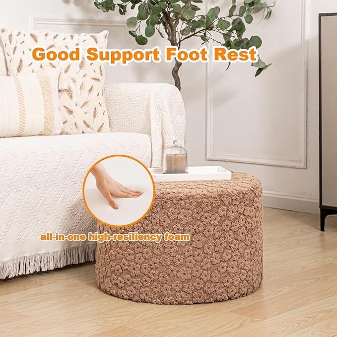Round Pouf Ottoman 20 x 20 x 14 Inches Boho Poof Home Decor Floor Pouffe Ottoman Foot Rest for Couch Sofa Bean Bag Chairs Living Room Bedroom (Coffee)