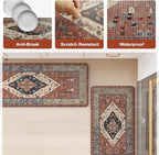 KIMODE Farmhouse Kitchen Mats,Anti Fatigue Kitchen Rugs Sets of 2, Non Slip Waterproof Kitchen Floor Mats, Ergonomic Cushioned Comfort Standing Mat for Laundry, Office, Sink,Desk,Red
