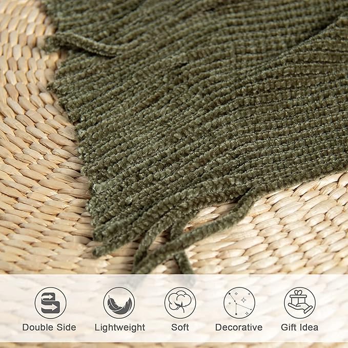 lifein Throw Blanket for Couch, Soft Green Boho Decor Bed Throw,Cozy Knitted Chenille Farmhouse Lightweight Throw(Olive Green,50 * 60")