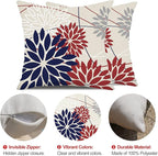 DFXSZ 4th of July Pillow Covers 16x16 Inch Set of 2 Patriotic Blue Red Floral Outdoor Waterproof Decorative Throw Pillows Polyester Cushion Case Decor for Patio Funiture Garden Couch 01H16