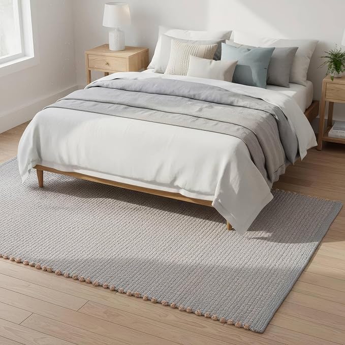 Hand Woven Jute Cotton Area Rug 4x6 Light Gray – Artisan-Made in India, Durable & Reversible, Heavy Quality, Natural Fiber Carpet