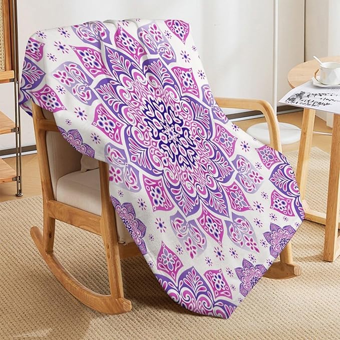 Boho Mandala Floral Throw Blanket Bohemian Hippie Flower Blanket for Sofa Bed Couch Chair Or Dorm 70"x80"