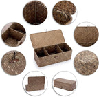 Sumnacon Seagrass Storage Basket with Lid Wicker Storage Baskets with Sections,Small Woven Shelf Basket for Toiletries Tampon, Seagrass Basket for Shelf Bathroom Toilet Table Counter,Coffee
