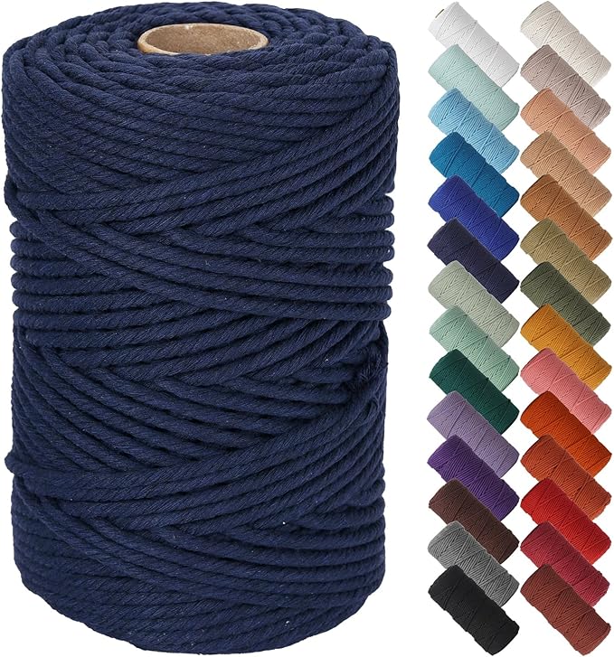 NOANTA Dark Blue Macrame Cord 5mm x 109yards, Colored Macrame Rope Cotton Rope Macrame Yarn, Colorful Cotton Craft Cord for Wall Hanging, Plant Hangers, Crafts, Knitting