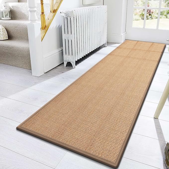 10ft Natural Jute Hallway Runner Rug Non Slip Washable, Rubber Backed Long Indoor Entryway Runner, Absorbent Kitchen Carpet Sink Rug, Camel