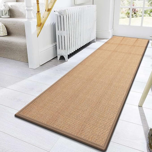 10ft Natural Jute Hallway Runner Rug Non Slip Washable, Rubber Backed Long Indoor Entryway Runner, Absorbent Kitchen Carpet Sink Rug, Camel