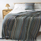 Bohemian Boho Throw Blankets, Knitted with Tassel, Outdoor Reversible Soft Cozy Lightweight Throw Blankets, Couch Bed Sofa Decorative Afghan Throw Blanket All Seasons Blue 50x60 inches