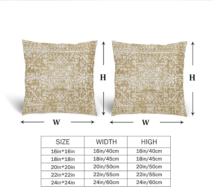 Tan Brown Gray Boho Throw Pillow Covers 24x24 Inch Decorative Square Bohemian Carpet Pattern Ethnic Pillow Cases Rustic Vintage Rug Cushion Covers Farmhouse Home Decor For Sofa Couch Outdoor Set of 2