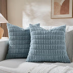 Fancy Homi 4 Packs Boho Light Blue Decorative Throw Pillow Covers 26x26 Inch for Couch Bed Sofa, Rustic Modern Farmhouse Home Decor, Soft Plush Corduroy Cute Square Cushion Case 66x66 cm
