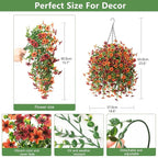 Artificial Faux Hanging Flowers Plants Basket for Outdoor Outside Spring Summer Decoration,Fake Silk Daisy in Planter Realistic UV Resistant for Home Porch Balcony Patio Yard Decor（Orange Brown)