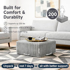 Tiita Suqre Stuffed Pouf Ottoman, Stripe Poufs 21×21×10 inch with Foam Chunk Filling, Floor Bean Bag Floor Chair Storage for Living Room Bedroom Home Decor, Grey