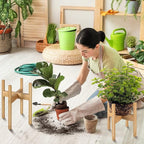 2 Pack Bamboo Plant Stands, Adjustable Plant Stand Indoor, Mid Century Modern Plant Stand, Plant Holder for Living Room, Balcony Fits 8 to 12 Inches Pots (Beige)
