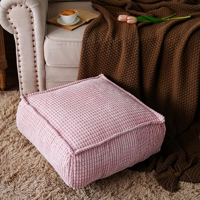 SUTAVIA Pouf Ottoman Cover Unstuffed Pouf Seat Decorative Soft Storage Bean Bag 20x20x8 Inches Square Floor Footrest for Living Room Bedroom (Dusty Pink, Square)