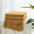 Chenille Throw Blanket for Couch with Tassels,60"X80" Soft Lightweight Knitted Boho Decorative Blankets for Bed and Sofa,Mustard Yellow