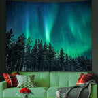 Atrippy Northern Lights Forest Wall Tapestry for Bedroom Living Room, Nature Starry Night Calming Aurora Borealis Wall Hanging, Winter Space Tapestry Ceiling Decor for Dorm Men 51"X60"