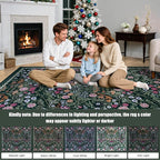 Round Area Rug for Living Room: 4 ft Floral Washable Circle Rug Soft Boho Non-Slip Carpet Indoor Stain Resistant Low Pile Small Circular Rug for Bedroom Entryway Kitchen Nursery Home Office Dark Green