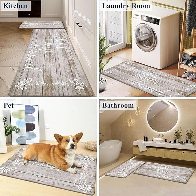 HEBE Anti Fatigue Kitchen Mat Set of 2 Non Slip Cushioned Kitchen Mats for Floor Waterproof Farmhouse Kitchen Rugs and Mats Set Comfort Standing Desk Mat Carpet for Sink,Office,Laundry