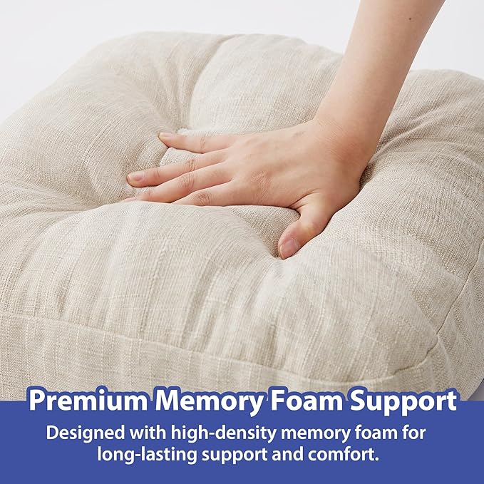 Chair Cushions, Foam Dining Chair Cushions, Tufted Indoor Chair Pads, Set of 6, Beige, 16.5” x 16.5” x 3.5”