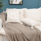 PLWORLD Boho White Lumbar Throw Pillow Cover 12x20 Inch with Tassels, Pom Pom Tufted Cream Chenille Fabric Small Accent Textured Cushion Case for Bed Couch, 1 PC Cover Only No Insert