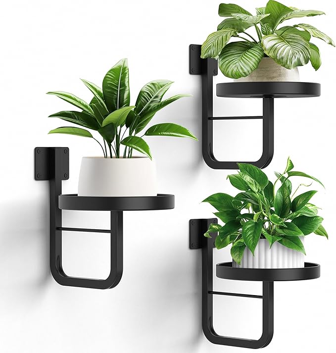 Wall Plant Holder, 7.9 Inch Hanging Plant Holder Wall Planters for Indoor Plants, Wall Mounted Plant Holder Window Plant Shelves for Outdoor Metal Wall Planter Black 3Pcs
