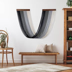 EOBTAIN Large Macrame Wall Hanging Black Grey Ombre Yarn Macrame Wall Decor Handmade Woven Tapestry Boho Wall Art for Bedroom Living Room Home Office Decorations, 15.7" W x 31.5" L