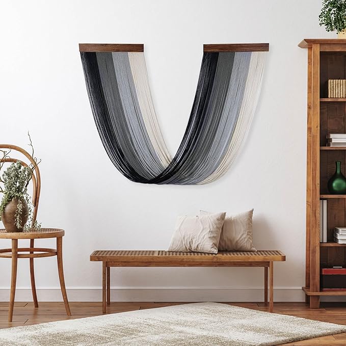 EOBTAIN Large Macrame Wall Hanging Black Grey Ombre Yarn Macrame Wall Decor Handmade Woven Tapestry Boho Wall Art for Bedroom Living Room Home Office Decorations, 15.7" W x 31.5" L