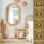 20x30 Oval Rattan Mirror for Wall, Boho Decorative Mirror for Bathroom Vanity, Farmhouse & Natural Home Decor for Bedroom, Living Room