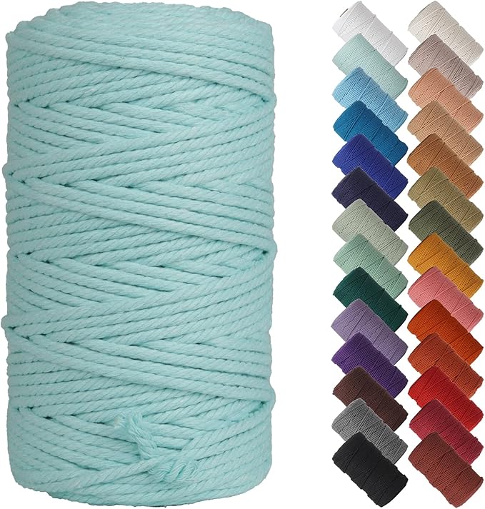 NOANTA Light Blue Macrame Cord 4mm x 109yards, Colored Macrame Rope, Cotton Cord Macrame Yarn, Colorful Cotton Craft Cord for Wall Hanging, Plant Hangers, Crafts, Knitting