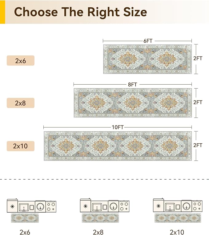 Area Rugs 2'x6' Runner Rug Non Slip Washable for Kitchen Hallway Bedroom Beside Laundry Room Bathroom Rug, Floor Carpet, Light Yellow Carbon Grey Orange