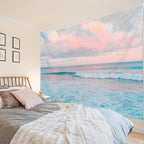 LB Ocean Pink Sky Tapestry, Teal Sea Ocean with Pink Cloud Wall Tapestry for Bedroom, Pastel Nature Landscape Wall Art for Living Room Home Decor, 92.5 x 70.9 Inches