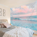 LB Ocean Pink Sky Tapestry, Teal Sea Ocean with Pink Cloud Wall Tapestry for Bedroom, Pastel Nature Landscape Wall Art for Living Room Home Decor, 80 x 60 Inches