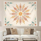 Accnicc Boho Floral Mandala Tapestry for Bedroom Bohemian Flower Wall Tapestry Aesthetic Small Watercolor Yellow Beige Hippie Indian Tapestries Wall Hanging for Living Room Dorm Decor 60 x 44 Inch