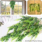 CATTREE Artificial Hanging Vines Plants Fake Boston Ivy Ferns 4 Pcs Plant, Faux Vine Greenery Leaves Rattan for Outdoor UV Resistant for Wall Indoor Hanging Baskets Wedding Party Garland Décor