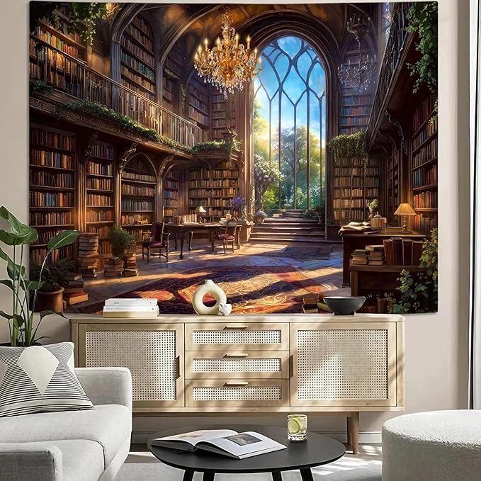 Accnicc Vintage Library Tapestry Medieval Bookshelf Tapestries Wall Hanging Fantasy Academia Hall Book Backdrop Small Tapestry for Bedroom Living Room Dorm Classroom 60 x 44 inch