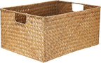 Hipiwe Seagrass Storage Baskets Bin for Shelf,X-Large Handwoven Wicker Baskets Built-in Handles Rectangular Closet Bedroom Organizer Box Multipurpose Pantry Basket,Caramel Color