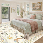 Cat 9x12 Area Rugs for Living Room, Machine Washable Animal Floral Vintage Rug Non-Slip Low Pile Soft Throw Large Rugs for Bedroom Dining Room Kitchen Nursery Playroom (9 x 12,Beige)