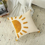 Boho Throw Pillow Covers 20x20, Woven Tufted Sun Decorative Pillow Covers with Tassels Moroccan Modern Pillowcase for Sofa Bedroom Living Room Home Decor, Yellow
