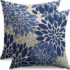 Blue Grey Gray Pillow Covers 22X22 Inch Set of 2, Dahlia Flower Spring Summer Floral Cream Decorative Throw Pillow Covers Outdoor Modern Farmhouse Cushion Case for Home Couch Sofa Bed Decor