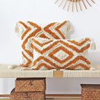 JOJUSIS Boho Throw Pillow Covers with Handmade Tassels Decorative Woven Tufted Orange Pillowcase for Couch Bedroom 20 x 20 Inch Orange B